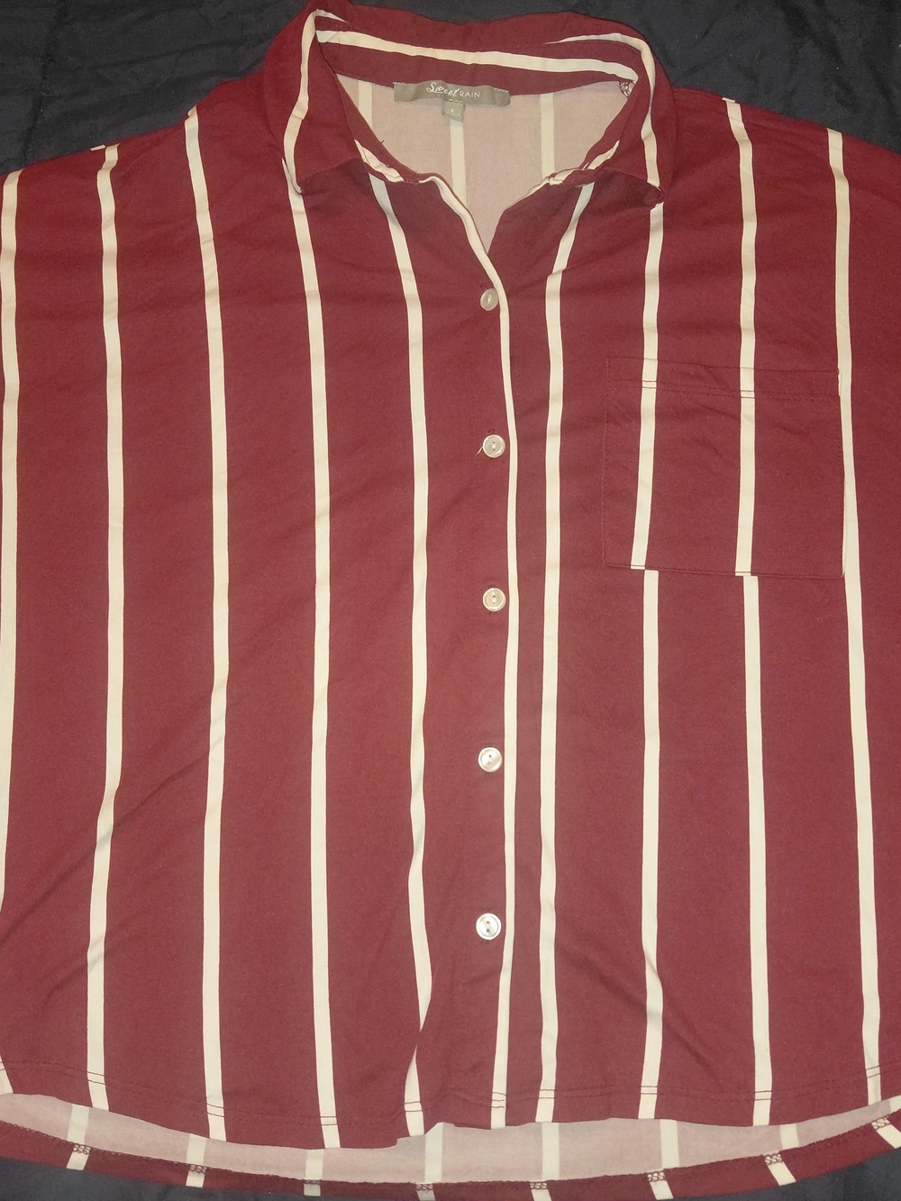 Sweet Rain Burgundy and Cream Vertical Stripe Blouse